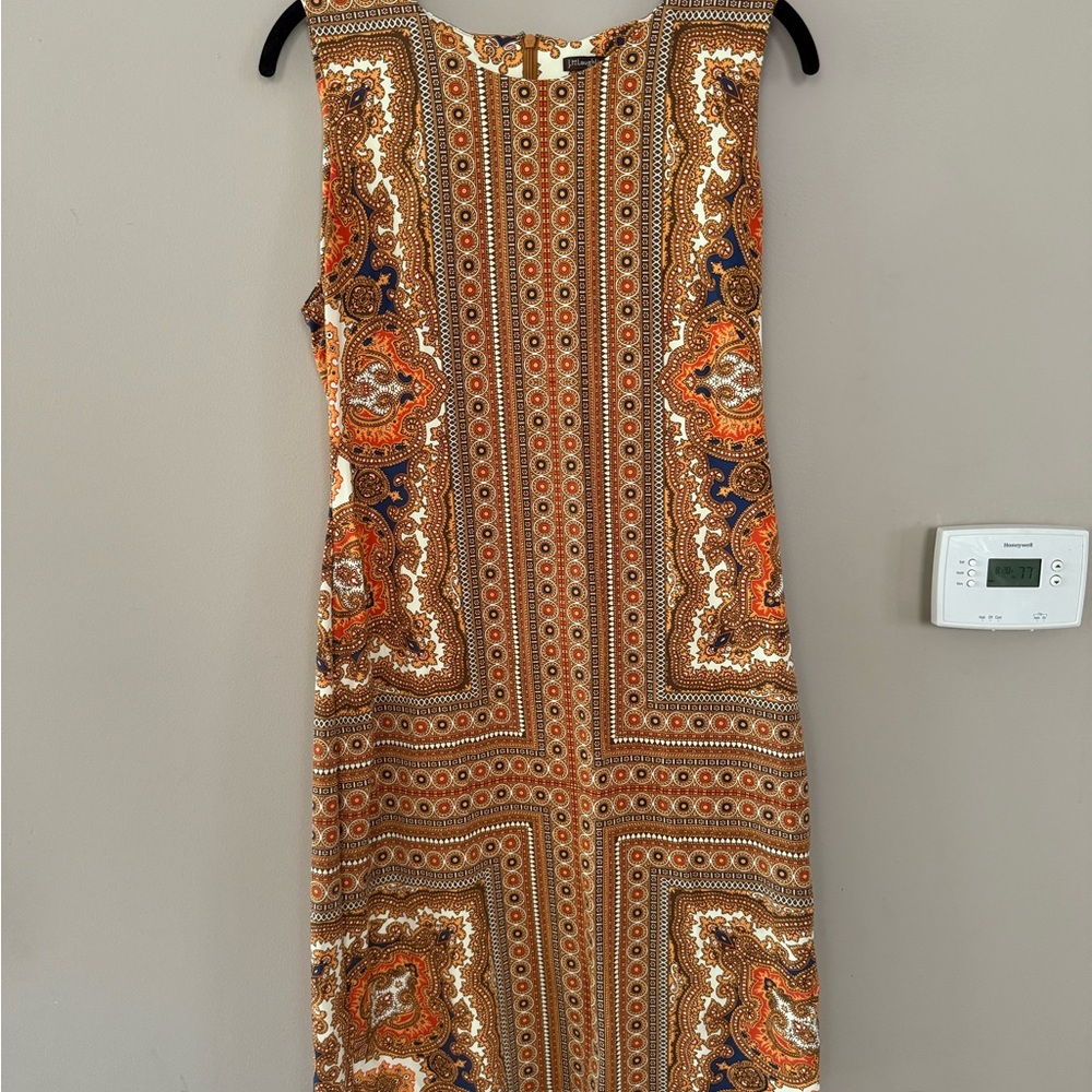 J. McLaughlin Brown and Orange Sheath Midi Dress